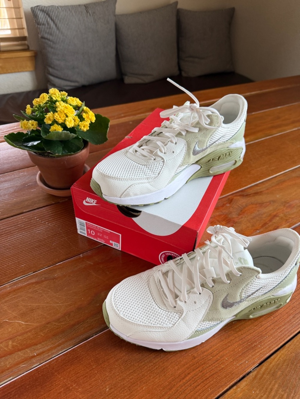 Nike Women’s White and Olive Air Max Mesh Sneakers